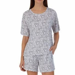 New Disney 2 Piece Pajama Short Sleeve Shirt & Shorts w/ Pockets Soft Pj…